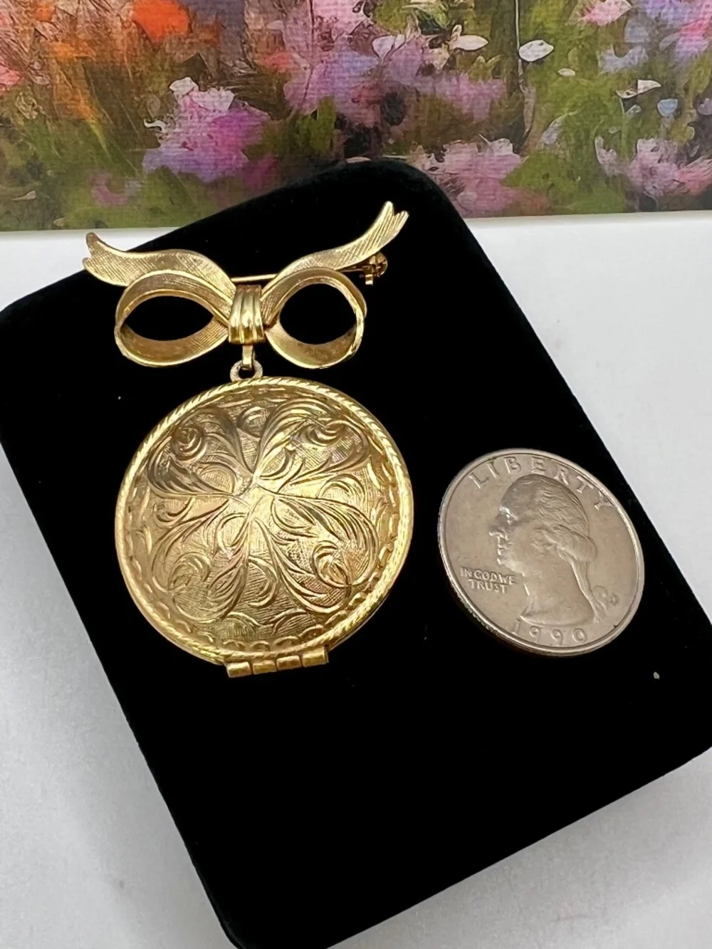 Avon Solid Perfume Jewel Locket Pin 1965